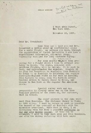 Fragment listu Amelii Earhart do prezydenta Roosevelta 