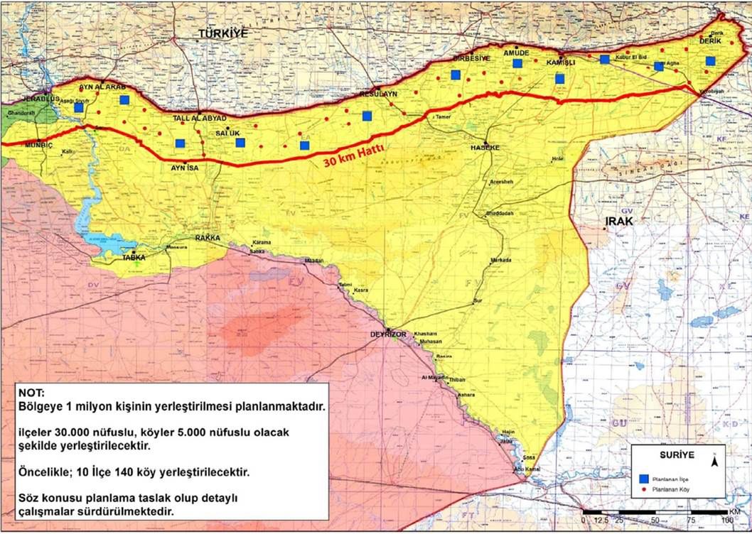 Planowana przez Turcję "strefa bezpieczeństwa" wzdłuż granicy z Syrią 
