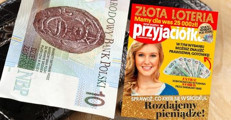 Banknoty w "Przyjaciółce". Losowo ukryte pod złotą folią