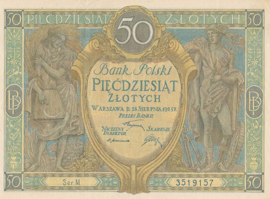 Banknot 50-złotowy z 1925 roku. Inżynier Ruszczewski mógł sobie w takich brać kąpiele 