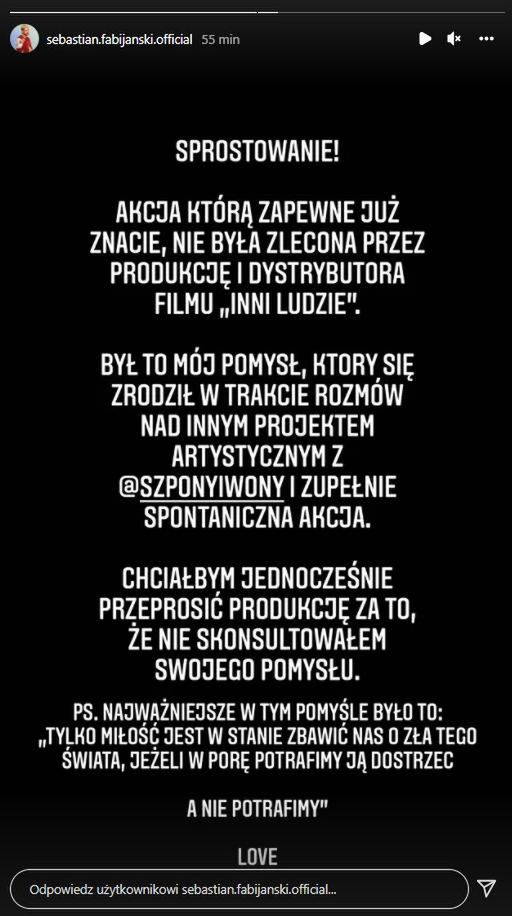 Sebastian Fabijański się tłumaczy