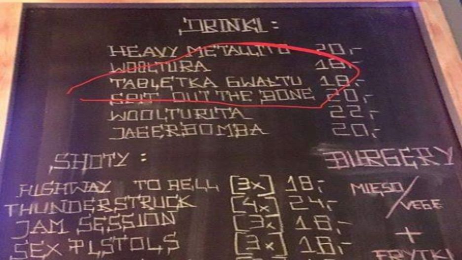 Zdjęcie menu z łódzkiego klubu