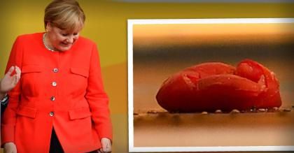 Merkel obrzucona pomidorami na wiecu w Heidelbergu