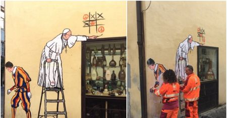 Usunięto wspaniały mural z papieżem Franciszkiem. Nawet duchowni protestowali, by go zostawić