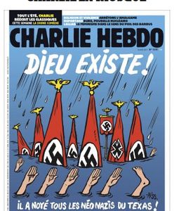 Okładka tygodnika "Charlie Hebdo" zszokowała. "Bóg istnieje! Zatopił wszystkich neonazistów w Teksasie"