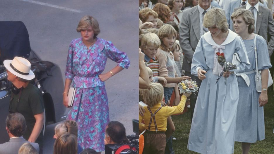 Emma Corrin w 2019 w Hiszpanii i księżna Diana w 1983 roku w Australii