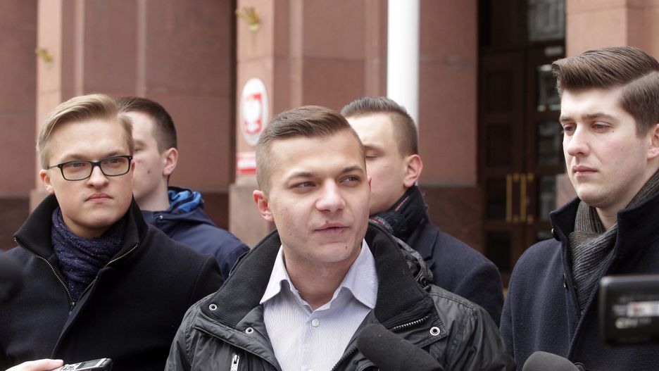 Mateusz Pławski, jeszcze jako rzecznik Młodzieży Wszechpolskiej.