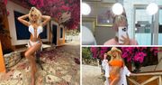 Paula Tumala wróciła po urlopie do pracy. Czy strój służbowy podkreśla jej atuty tak jak słynne, cętkowane bikini?