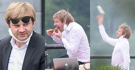 "Hollywoodzki" Rafał Zawierucha rzuca śmieciami nad Wisłą i dogadza sobie pizzą (ZDJĘCIA)