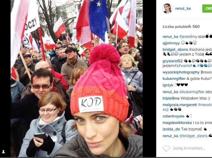 Kuba Wojewódzki i Renata Kaczoruk na demonstracji KOD