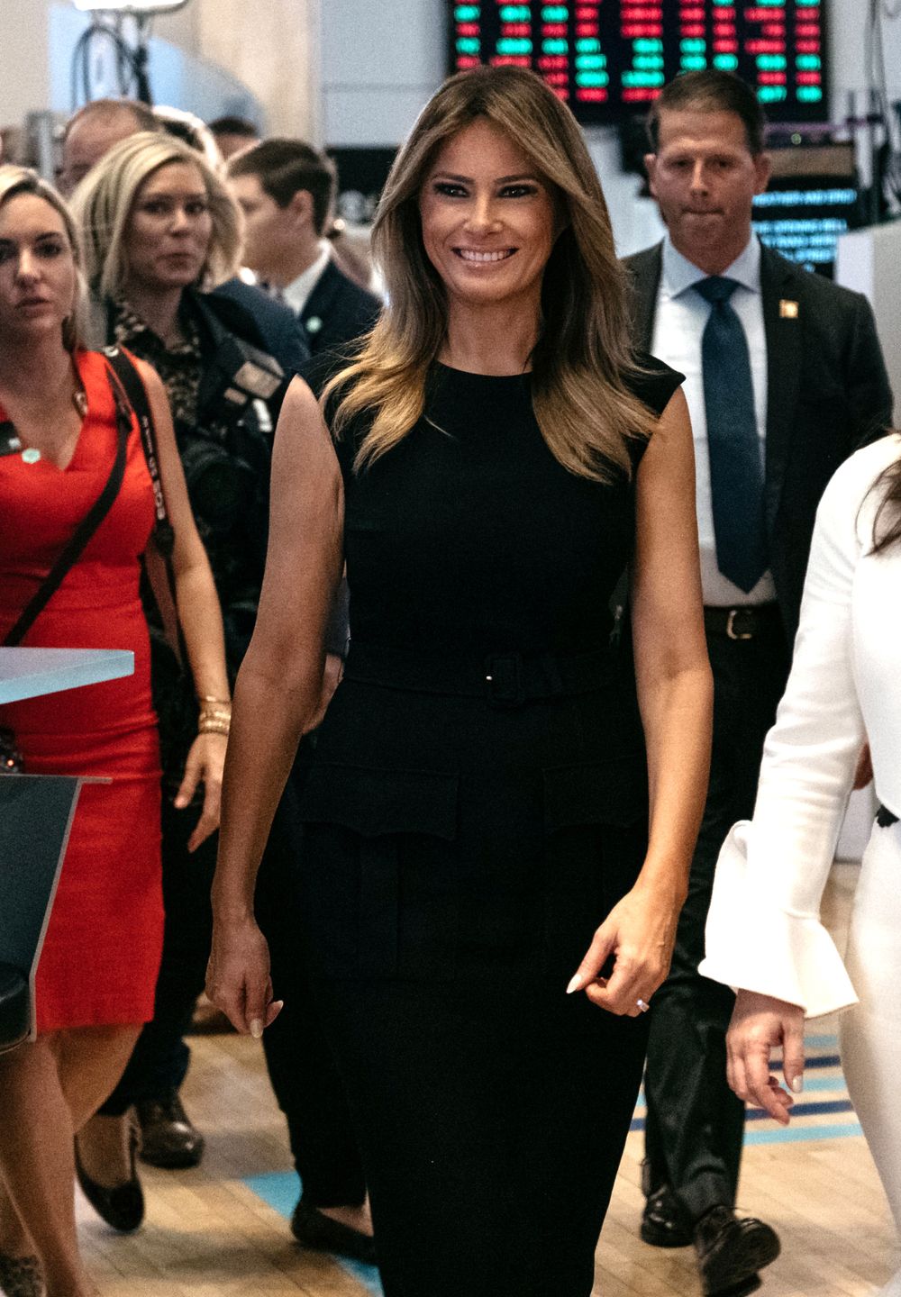 NEW YORK, NY - SEPTEMBER 23: First Lady Melania Trump walks the trading floor at the New York Stock Exchange in the borough of Manhattan, New York on September 23, 2019 in New York City. The First Lady appeared at the Stock Exchange to promote her "Be Best" anti-bullying initiative, meeting with students from the United Nations International School before ringing the opening bell. (Photo by Scott Heins/Getty Images) 