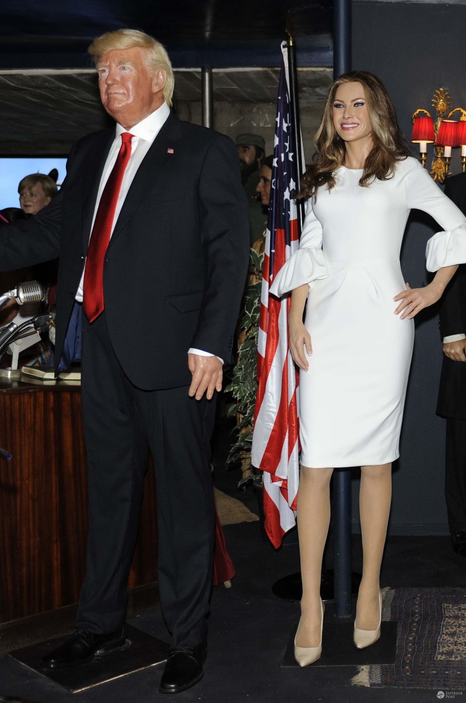 Prezydent Donald Trump oraz pierwsza dama Melania Trump - figury woskowe w muzeum w Madrycie