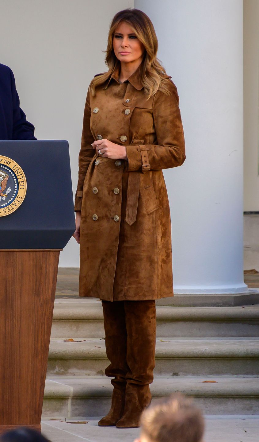 First lady Melania Trump looks on as she and United States President Donald J. Trump present the National Thanksgiving Turkey in the Rose Garden of the White House in Washington, DC on Tuesday, December 26, 2019.
CAP/MPI/RS
©RS/MPI/Capital Pictures 