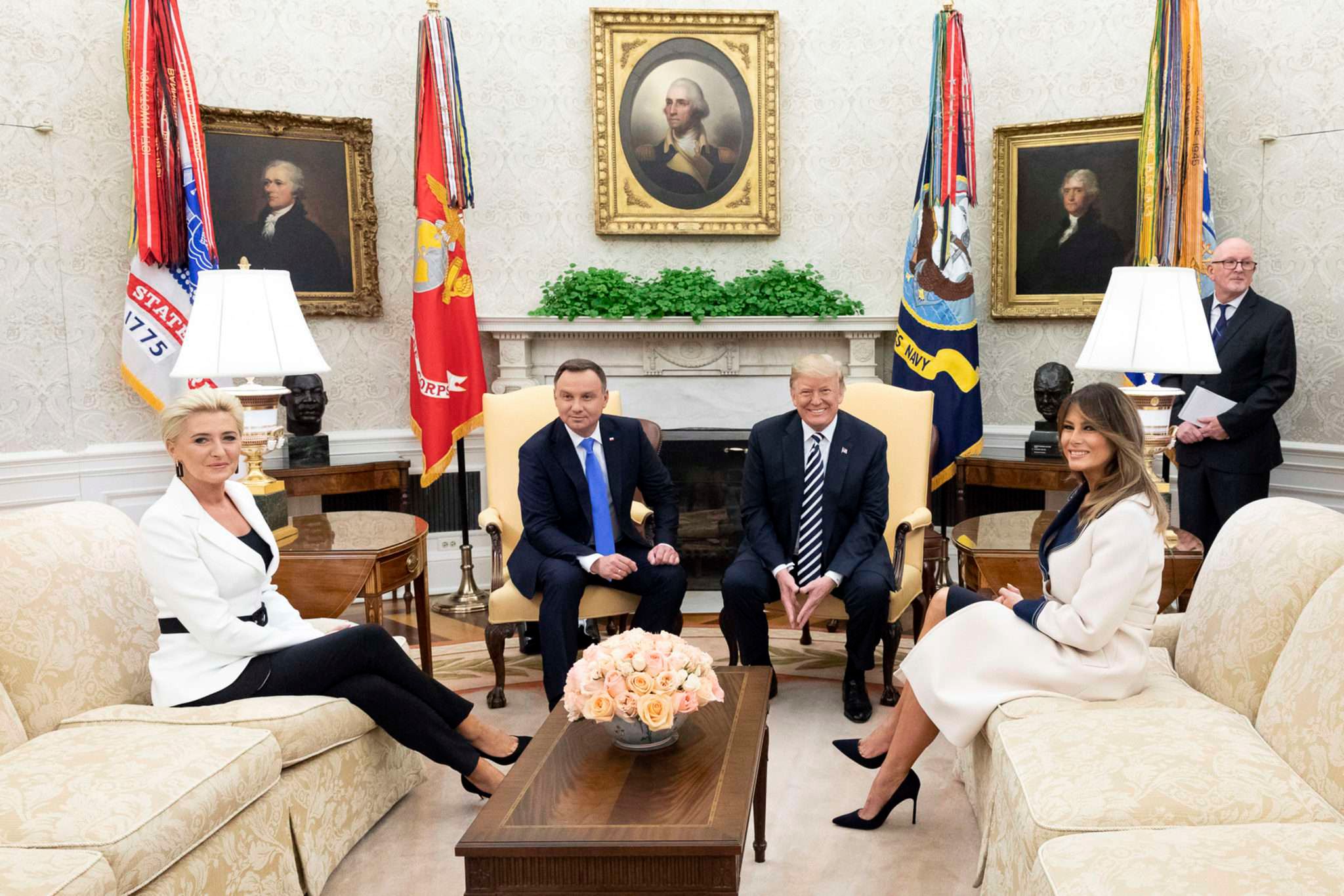 Agata i Andrzej Duda na spotkaniu z Melanią i Donaldem Trumpem w Białym Domu