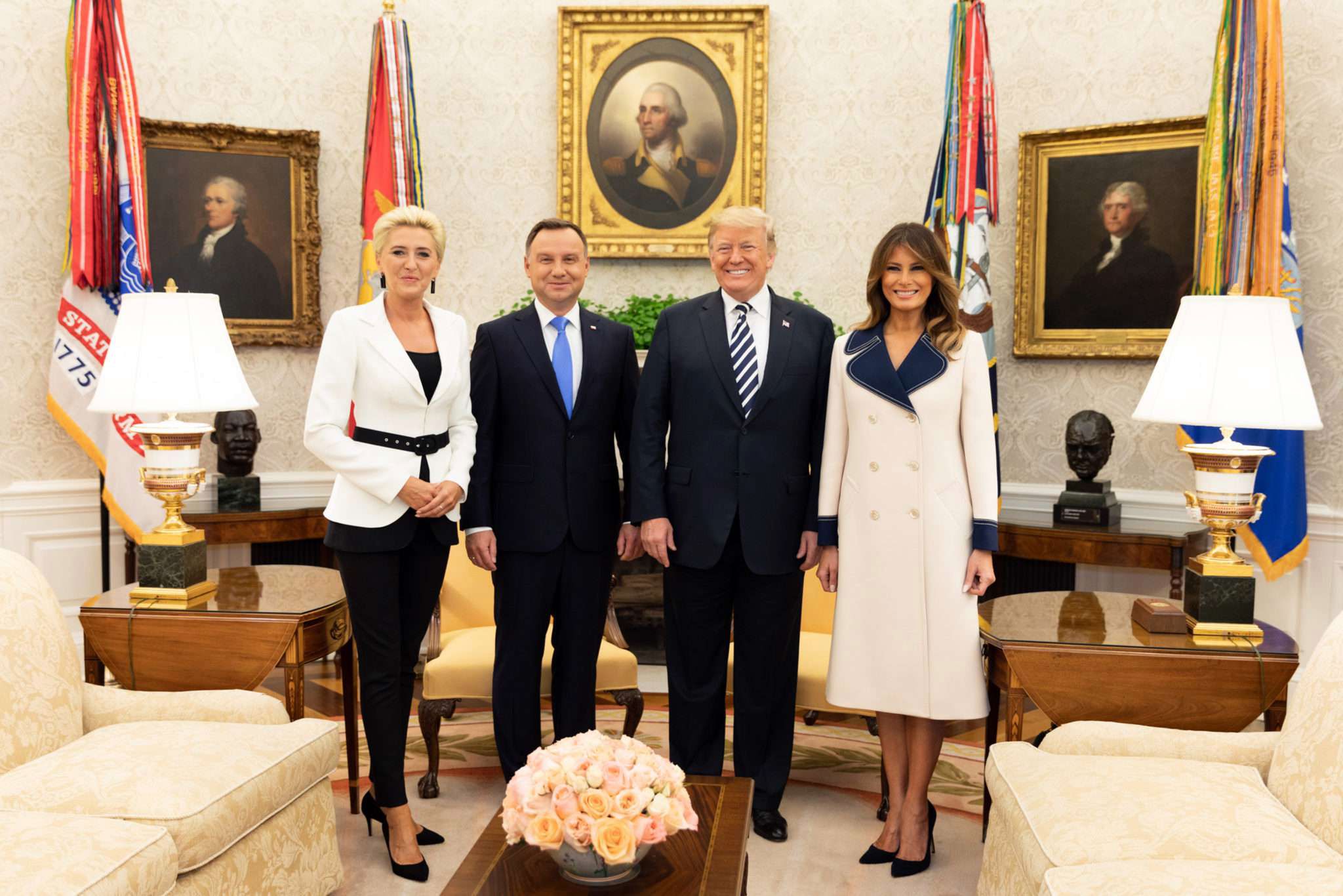 Agata i Andrzej Duda na spotkaniu z Melanią i Donaldem Trumpem w Białym Domu