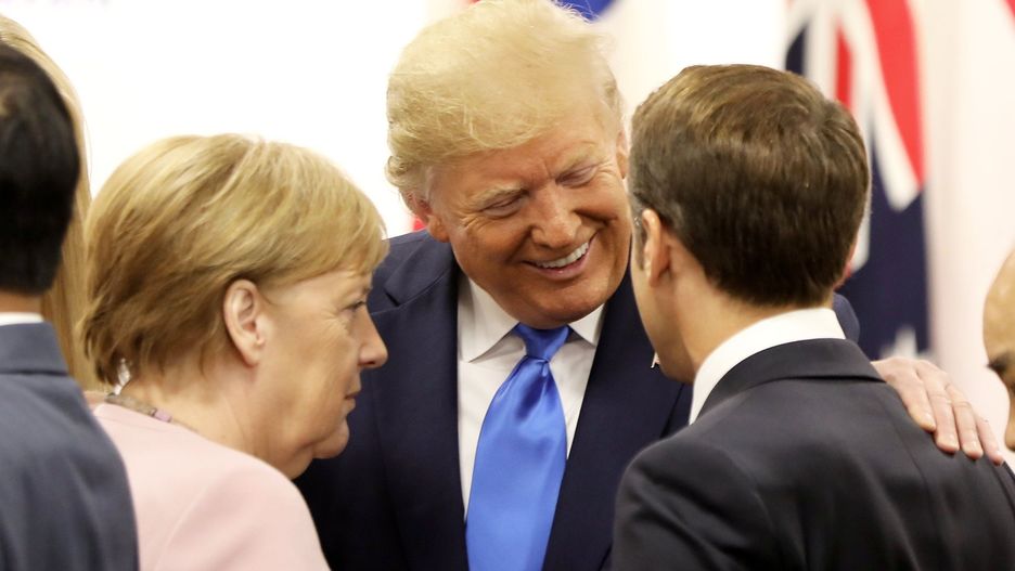 Angela Merkel, Donald Trump oraz Emmanuel Macron na szczycie G20 w Osace, 29 czerwca 2019 roku