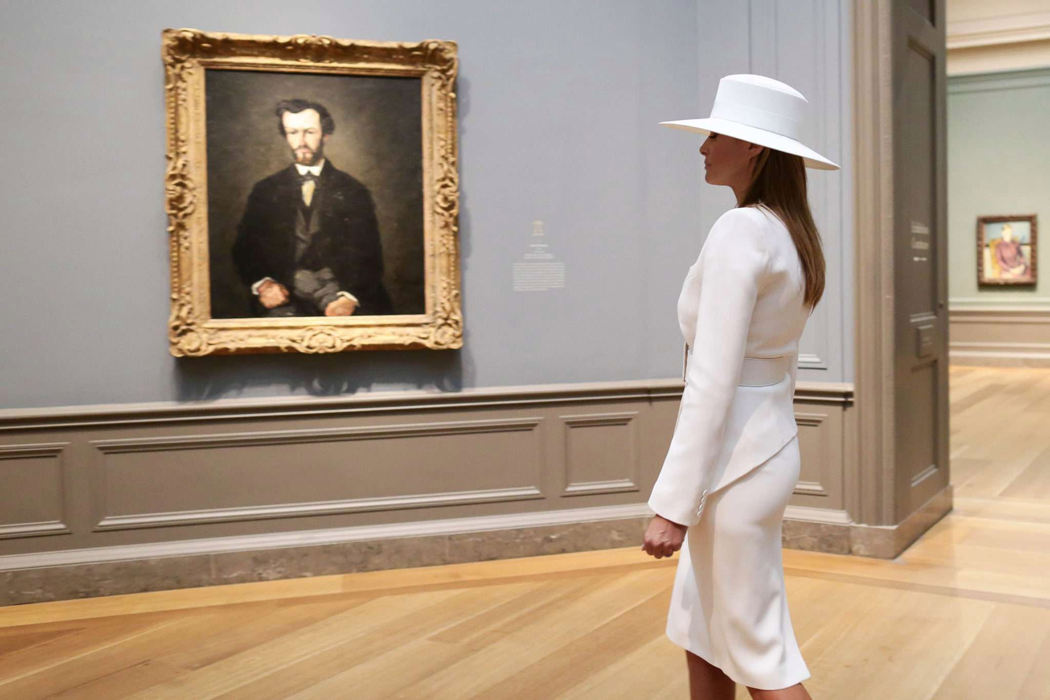 La Première Dame américaine Melania Trump visite la National Gallery of Art à Washington, The District, Etats-Unis, le 24 avril 2018. US First Lady and French First Lady visit the National Gallery of Art in Washington, DC, USA, on April 24, 2018.