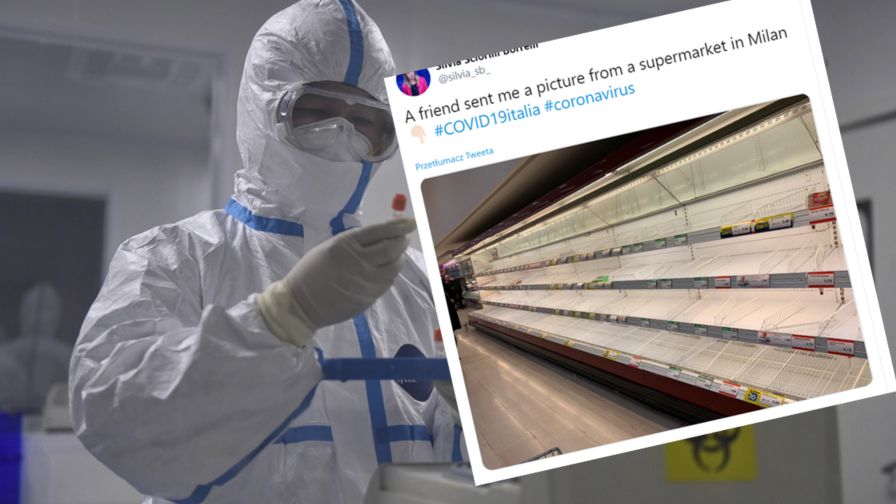 Sklepy w północnych Włoszech straszą pustymi półkami. Mieszkańcy boją się wychodzić z domu