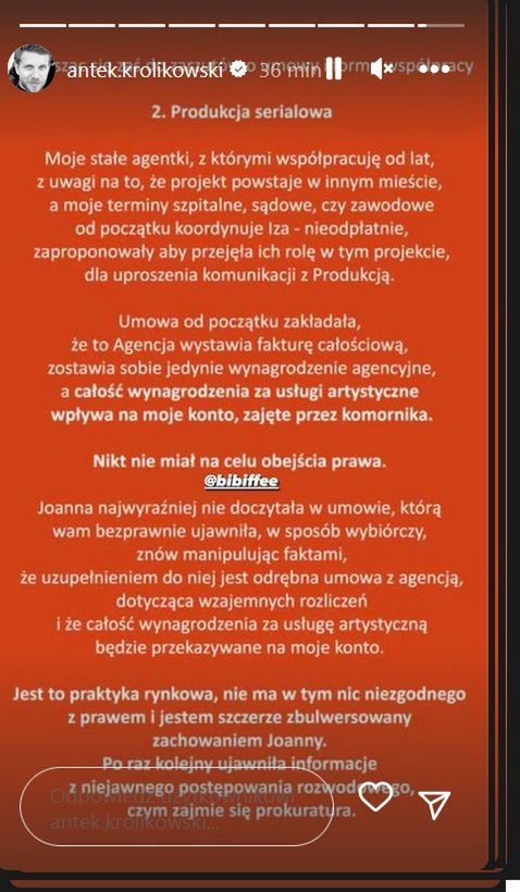 Oświadczenie Antoniego Królikowskiego w sprawie alimentów