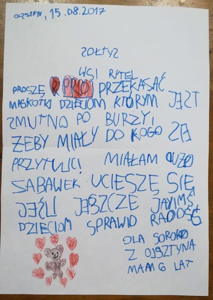 List 6-letniej Oli z Olsztyna