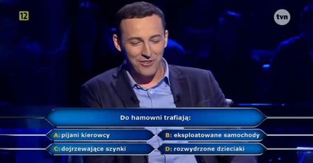 Milionerzy - pierwsze pytania i już wiedza z zakresu znajomości protokołu dyplomatycznego. Nic dziwnego, że szybko przegrał