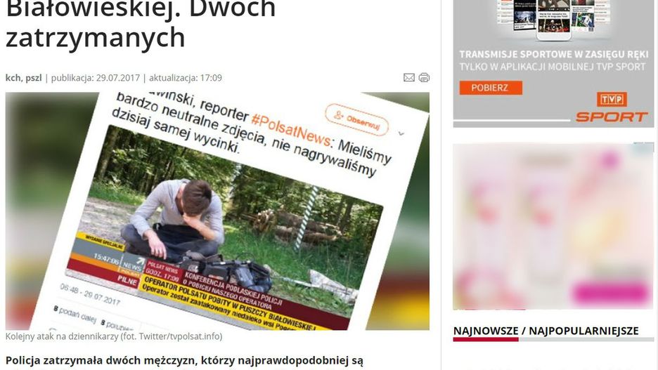 Jedyna informacja o pobiciu dziennikarza Polsatu, jaką można znaleźć na stronie TVP.