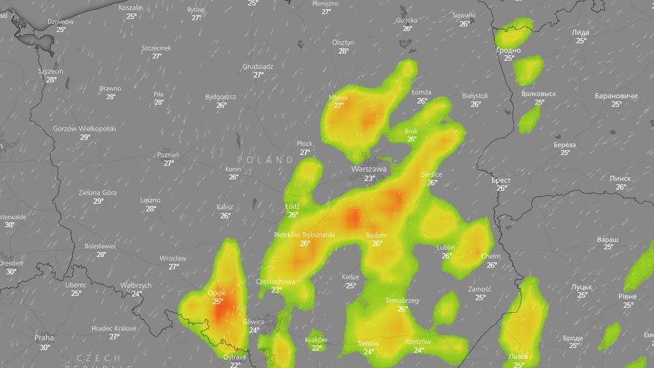 Według portalu windy.com burze przejdą w czwartek także np. nad województwem mazowieckim