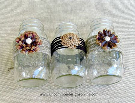 Pine Cone Embellished Mason Jars