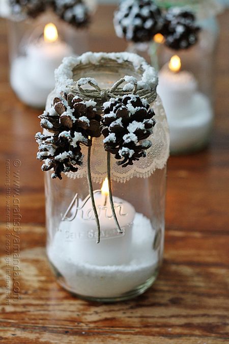 Snowy Pinecone Candle Jars