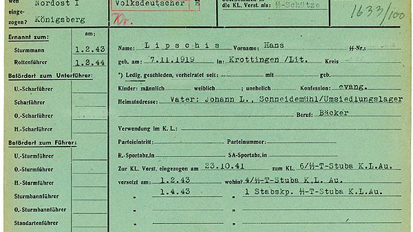 Akta personalne Hansa Lipschisa w archiwach muzealnych Auschwitz-Birkenau