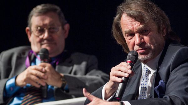 Norman Davies i Jan Kulczyk podczas Wrocław Global Forum w 2012 r.