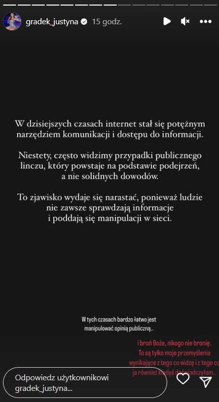 Justyna Gradek atakuje Sylwestra Wardęgę po aferze Pandora Gate (fot. Instagram)