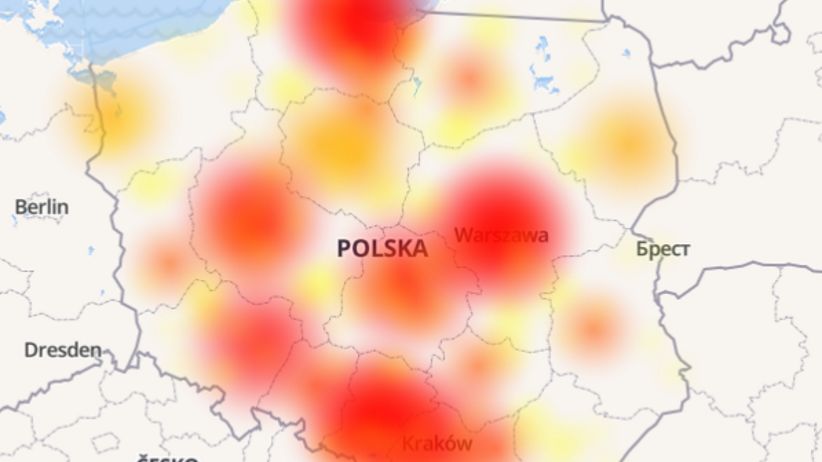 Mapa przedstawia skalę awarii w Millennium Banku
