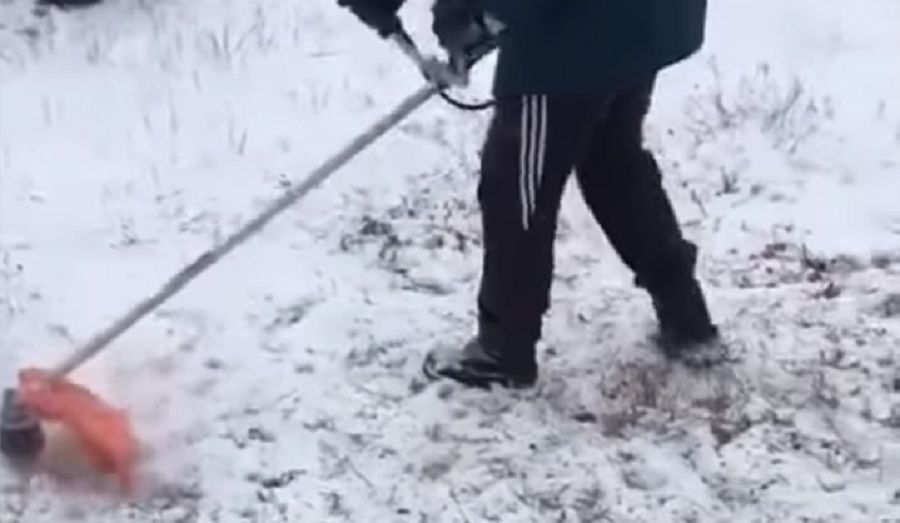 Rosja. Koszono trawę, mimo że spadł śnieg