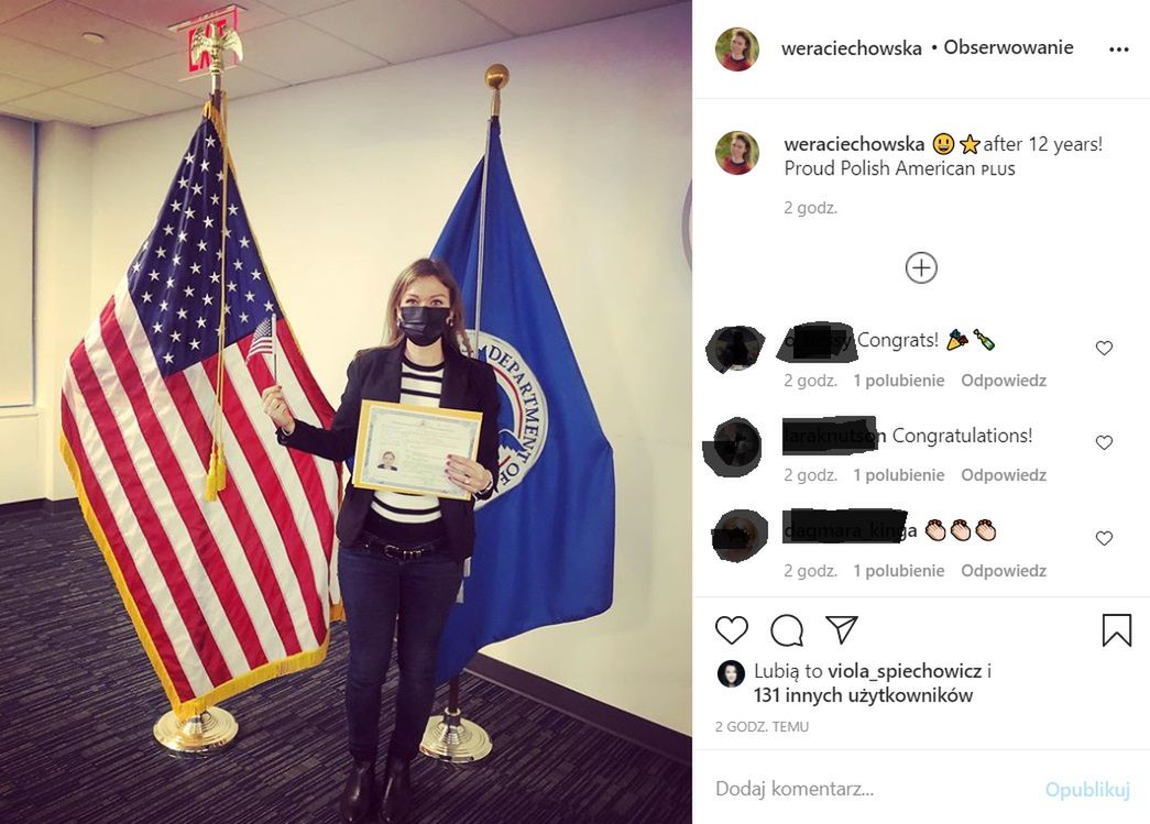 Weronika Ciechowska dostała amerykańskie obywatelswo