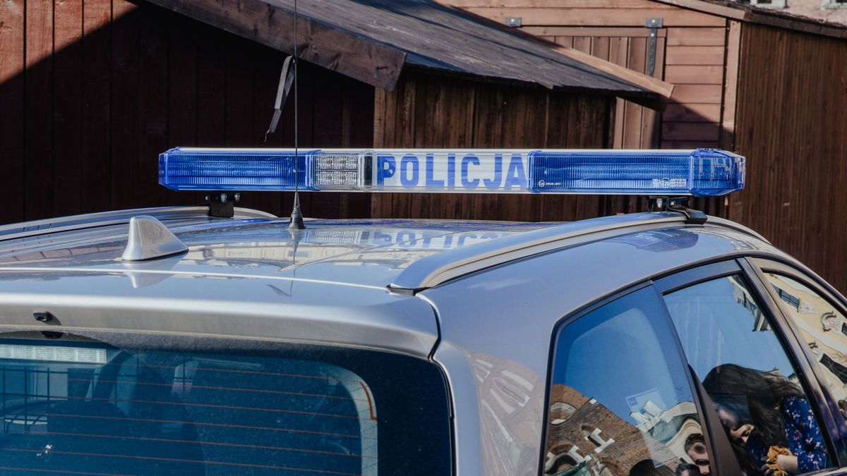 Cracow, Poland, April 7, 2019, Polish police car. Polish police car with the word POLICJA in Polish. Patrolling the streets, caring for the safety of the city and citizens. (Cracow, Poland, April 7, 2019, Polish police car. Polish police car with the 