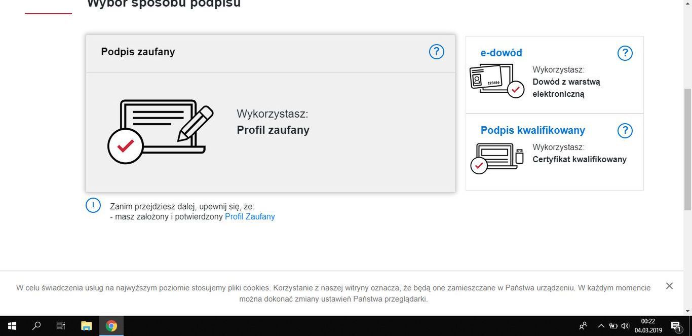Wybór metody podpisu formularza 