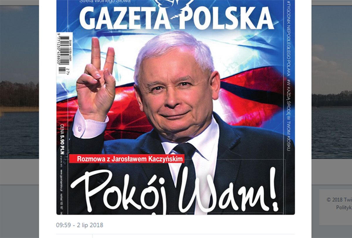 "Pokój Wam!". Jarosław Kaczyński z gestem zwycięstwa