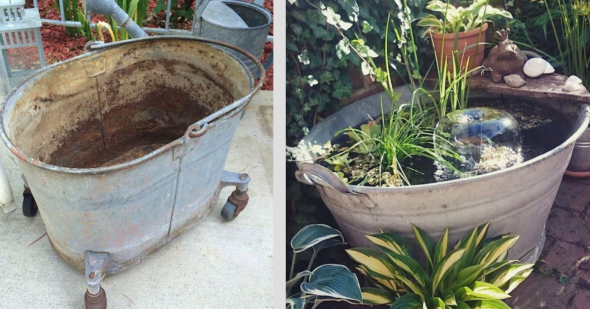 15 garden decorations using old bathtubs and buckets. Costing next to nothing they look wonderful!