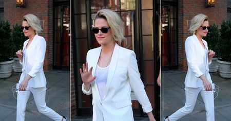 LOOK OF THE DAY: Kristen Stewart w białym garniturze