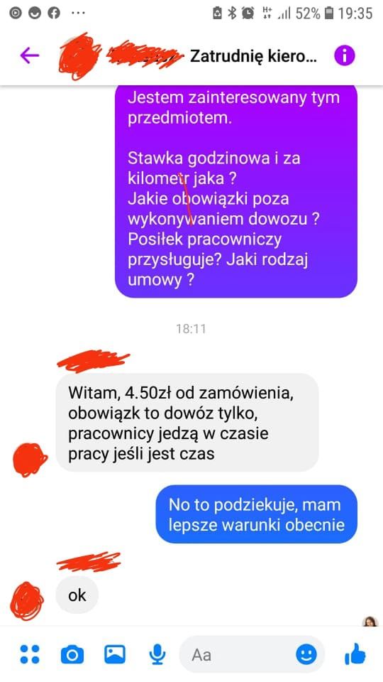 Praca dla dostawcy- Pyszności, źródło: Facebook