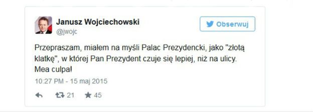 Janusz Wojciechowski przeprasza za wpis o klatce