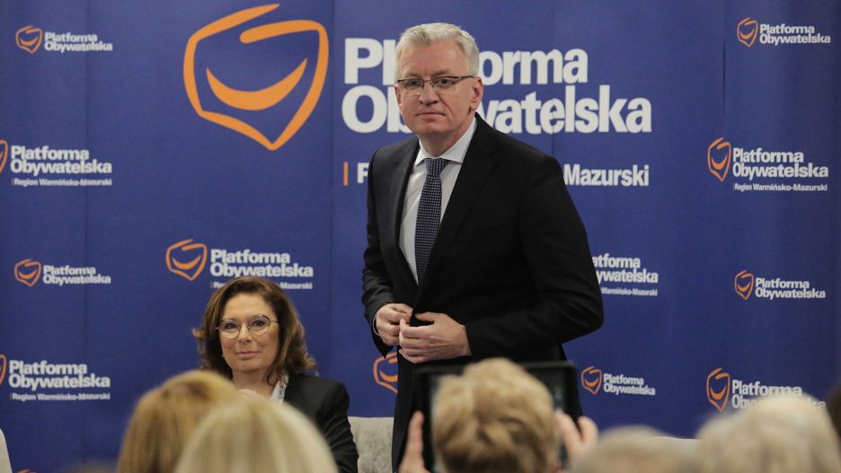 Wicemarszałek Sejmu RP Małgorzata Kidawa-Błońska oraz prezydent Poznania Jacek Jaśkowiak podczas spotkania z lokalnymi działaczami PO w Olsztynie, 28 listopada br.