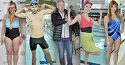 Gwiazdy bez makijażu i w strojach kąpielowych na basenie: Mateusz Banasiuk, Agata Załęcka, Małgorzata Potocka