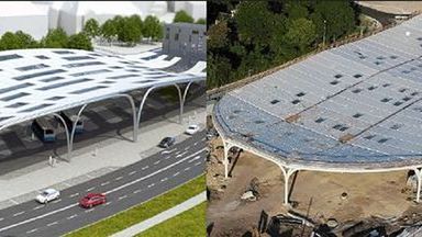 W przypadku miejskiej inwestycji z Katowic, budowany dach mocno różni się od tego z wizualizacji