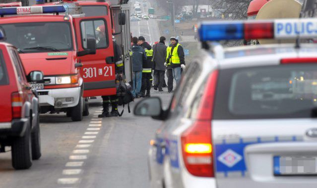 Pijany kierowca tira gubił na drodze betonowe słupy