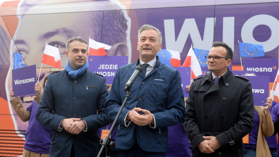 Marcin Anaszewicz i Robert Biedroń podczas kampanii Wiosny przed wyborami do PE