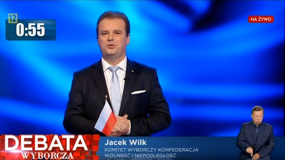 Jacek Wilk podczas debaty w TVP.
