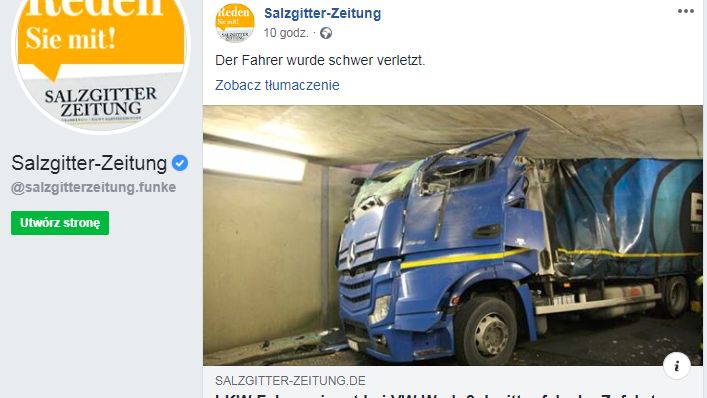 Polak, kierowca tira, został ciężko ranny