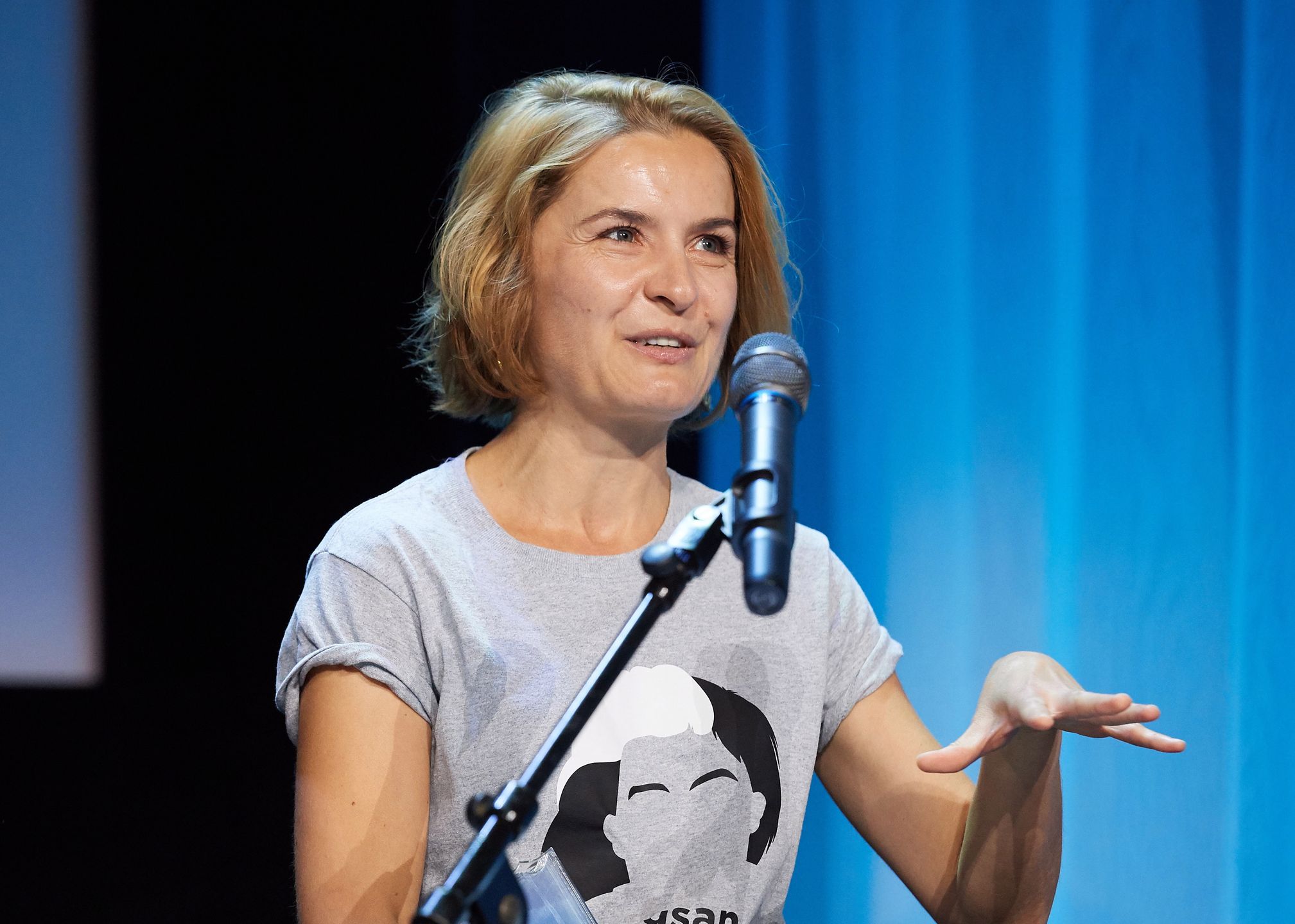 Małgorzata Sadowska podczas odebrania nagrody PISF w kategorii Krytyka Filmowa, 2016